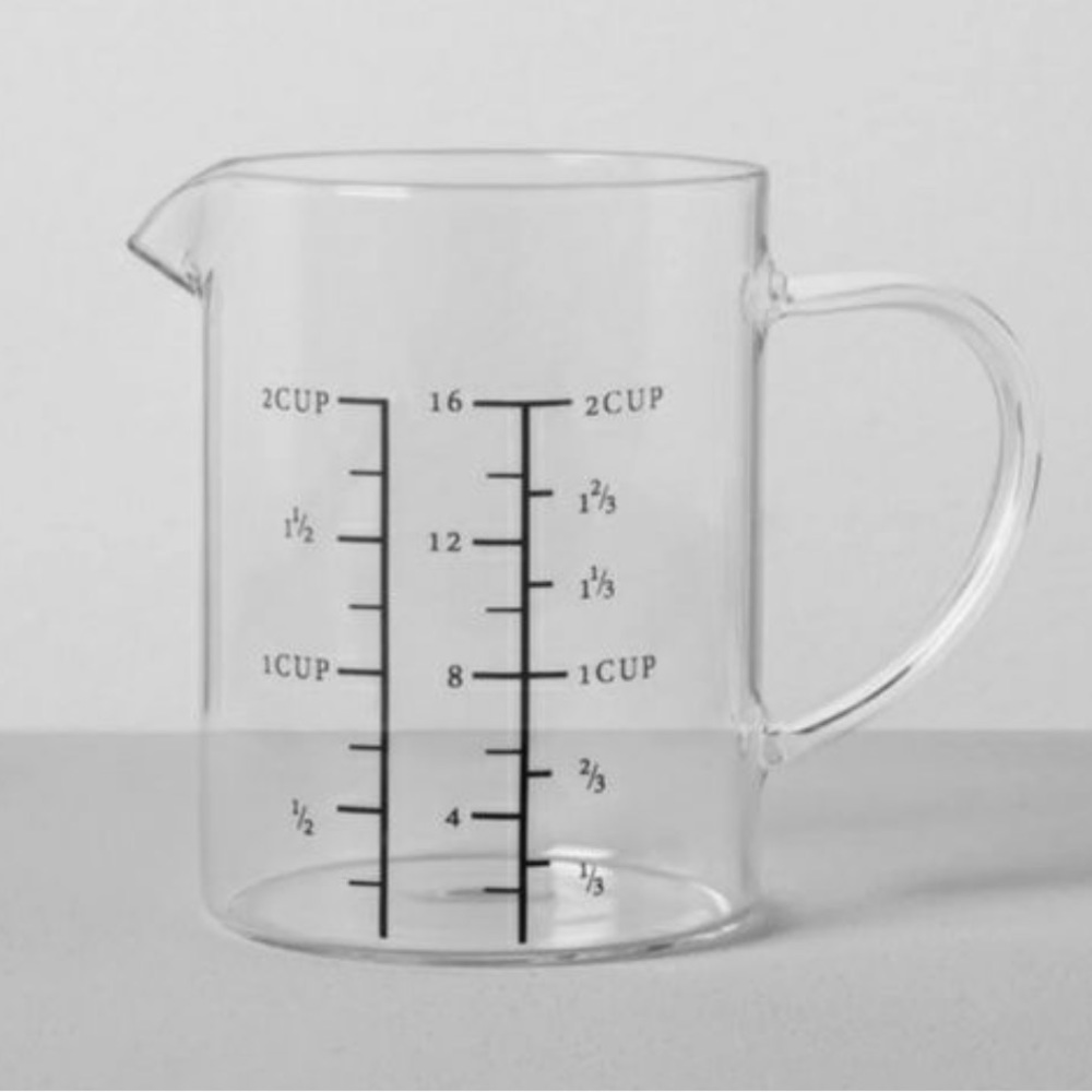 Hearth hand glass measuring cup pitcher
